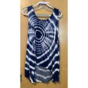 Electric Pink Tie Dye Tank Top 3XL Blue White Hi Low Stretch USA Patriotic